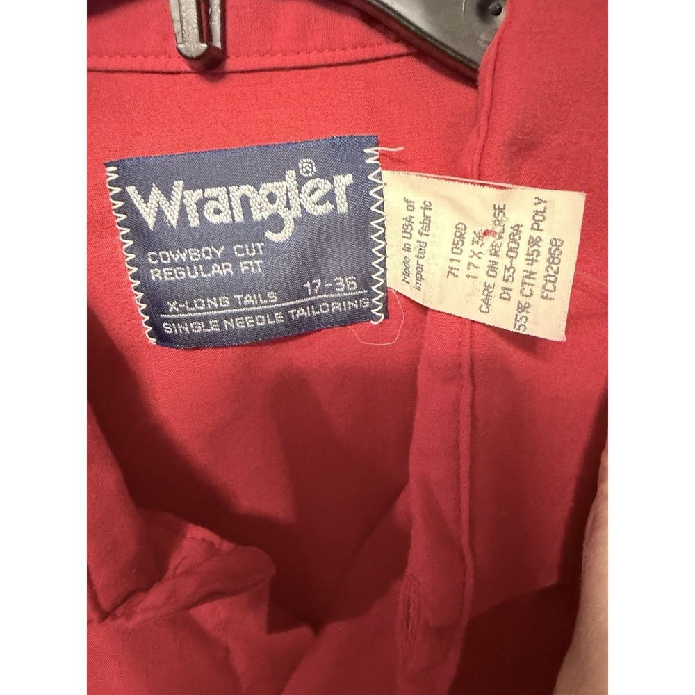 Vtg Wrangler Red Western Shirt Pearl Snap Cowboy Rockabilly Workwear Honkey Tonk - Picture 4 of 4